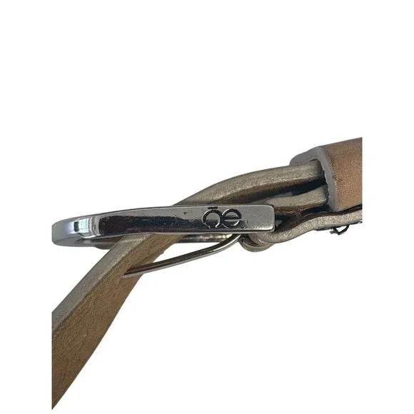 Ōe Tan Leather Belt With Silver Studs & Buckle Accents For Men & Women - Picture 2 of 8